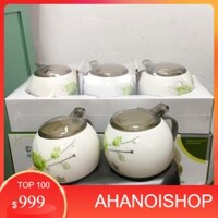 (NH) [Giá sỉ] HŨ ĐỰNG GIA VỊ BẰNG SỨ HÌNH TRÒN TRỨNG 6322-6323 CAO CẤP (bộ đôi,bộ ba hũ thủy tinh đựng gia vị cao cấp)