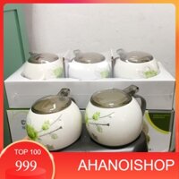 [NH] HŨ ĐỰNG GIA VỊ BẰNG SỨ HÌNH TRÒN TRỨNG 6322-6323 CAO CẤP (bộ đôi,bộ ba hũ thủy tinh đựng gia vị cao cấp)