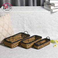 NH003 – Bộ khay đan dây nhựa giả mây chữ nhật 3 size màu nâu, đen – sang trọng, tinh tế