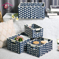 NH006 – Sọt/giỏ đựng đồ hình chữ nhật đan dây nhựa mix xanh trắng – sang trọng, tinh tế