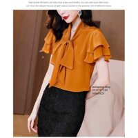 nh9820-ÁO KIỂU TAY NGẮN BÈO THẮT NƠ