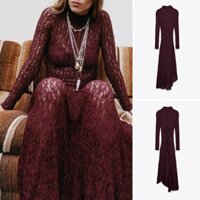 Nhà 25 Mùa Xuân Phong Cách Mới Châu Âu Phong Cách Mỹ Ren Trang Trí Cổ Cao Tay Dài Quạt Sáo Đầm4813318