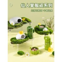 Nhà ẩn náu cho hamster, bình nước, tổ gốm, bát thức ăn, bát cơm, bộ đồ dùng cho hamster vàng, đồ chơi cảnh quan chuồng