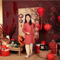 [Nhà Bảo] Áo dài tết bé gái nhung tăm rực rỡ