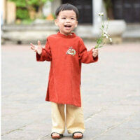 [Nhà Bảo] Áo dài tết bé trai nhung texture thêu tay thủ công siêu đáng yêu