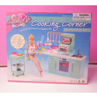 Nhà bếp, bếp nấu, lò nướng, bồn rửa chén, phụ kiện nấu ăn - Nội thất đồ chơi dành cho búp bê Barbie - Cooking corner