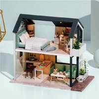 Nhà búp bê lắp ghép bằng Gỗ có đèn Led,Full nội thất Nhà búp bê barbie Peaceful Time tặng kèm dụng cụ lắp ráp, silicon