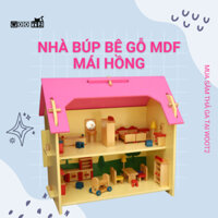 Nhà Búp Bê Mái Hồng Gỗ MDF (KHÔNG Bao Gồm Nội Thất Các Phòng) đồ chơi trẻ em an toàn thông minh WooT2