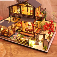 Nhà búp bê Tự làm bằng gỗ [Nhà có nội thất JAPANESE STYLE HOUSE & đèn LED ] Tặng dụng cụ và keo P002
