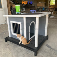 Nhà cho chó PETTO phong cách CHÂU ÂU với NGÓI BITUM, SÀN GỖ NHỰA đặt ở ban công, sân vườn, chuồng chó ngoài trời DH024
