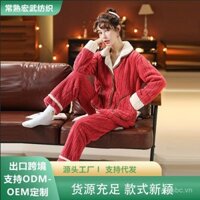 Nhà máy bán buôn đồ ngủ mới cho phụ nữ, đồ ngủ flannel mùa thu và đông, đồ ngủ cặp đôi, đồ mặc trong nhà dày dạn