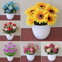 Nhà máy cung cấp trực tiếp hoa giả bằng vải lụa, cây cảnh trong chậu, trang trí bàn làm việc, hoa giả, cây cảnh giả, trang trí trong nhà, hoa trang trí