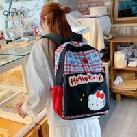Nhà máy thời trang Sanrio Hello Kitty Ba lô ca rô Millennium Y2k Dung tích lớn Túi đeo vai Cô gái ngọt ngào Ba lô cổ điển mới QrhYK
