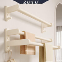 [Nhà máy Tóc thẳng] Thanh treo khăn không thủng nhà vệ sinh Phòng tắm Giá treo khăn treo tường Phong cách kem Giá treo khăn tắm Kệ lưu trữ màu trắng