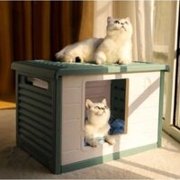 Nhà nhựa hình chữ nhật cho chó mèo che mưa, nắng 2 size