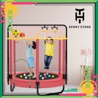 Nhà nhún lò xo lục giác, nhà bóng trẻ em có lan can, đệm nhún lò xo cho bé vui chơi an toàn, siêu tiện lợi