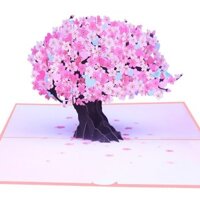 Nhà sản xuất cung cấp thiệp chúc mừng in màu cắt laser hình cây anh đào chim thiệp pop-up 3D phổ biến xuyên biên giới