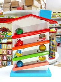 Nhà thả bóng, đồ chơi lăn banh bằng gỗ cho bé