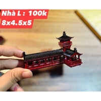 Nhà tiểu cảnh chữ L chùa trang trí bán cạn và terrarium, tiểu cảnh