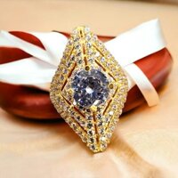 nhẫn 1 hột chấu cao đá tấm kết hình thoi, nhẫn trang sức nữ đẹp. nhẫn xi mạ vàng 18k.