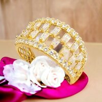 nhẫn 5 hàng hột chử nhật kết hợp với đá tấm.  nhẫn trang sức xi mạ vàng 18k.