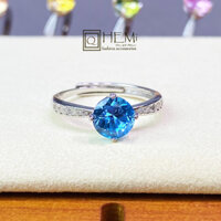 Nhẫn bạc 4 chấu đá Lam ngọc | Bạc S925 | Freesize | HemiSilver