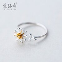 Nhẫn bạc 925 cho phụ nữ Mrs. Zeng, phong cách Hàn Quốc, nhẫn bạc mạ hoa cúc, nhẫn mở hình lá nhỏ dễ thương