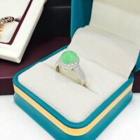 Nhẫn Bạc 925 Đính Ngọc Phỉ Thuý Bán Cầu Xanh Nhạt 7ly - Ngọc Trai Trường Thịnh