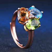 Nhẫn Bạc 925 Mạ Vàng Hồng Đá Topaz Citrine Peridot phong thủy may mắn Udum