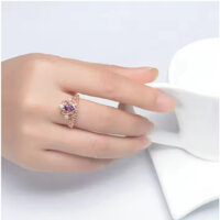 Nhẫn Bạc 925 Mạ Vàng Hồng Đá Amethyst Keys Crown phong thủy may mắn Udum