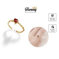 Nhẫn bạc đính đá freesize s925 mạ vàng 14k cao cấp, nhẫn nữ Ruby Heart N59 trang sức bạc Harmony