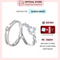 Nhẫn bạc đôi 925 Dế Bạc Basic Moonstone vương miện tim bạc 925 xi vàng trắng freesize.Nhẫn đôi nam nữ - BN4187