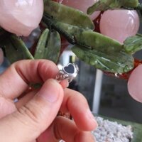 nhẫn bạc. free size. phỉ thúy mực dục. chất ngọc bóng, đẹp, thông đèn. ngọc xuất xứ Myanmar