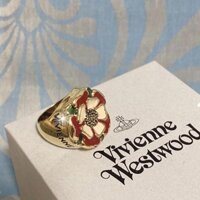Nhẫn Bạc Khắc Chữ Tiếng Anh Vivienne Westwood Màu Đỏ / Đen