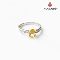 Nhẫn bạc mặt đá citrine thạch anh vàng mệnh thổ, kim - Ngọc Quý Gemstones - 15mm