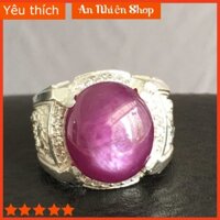 Nhẫn Bạc Nam 3D Đá Ruby Tự Nhiên Đỏ Tím Đậm Vip R3