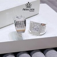 Nhẫn Bạc Nam Mặt Đá Vuông Đính Đá Trắng Sang Trọng - Minh Canh Jewelry