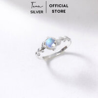 Nhẫn Bạc nữ đính đá đính moonstone cao cấp, Nhẫn bạc đá mặt trăng đổi màu lá nguyệt quế TUNA SILVER Trang sức bạc