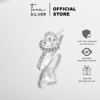 Nhẫn Bạc nữ đính đá trái tim cao cấp, Nhẫn bạc thật gắn đá tim 𝑪𝒂𝒎 𝒌𝒆̂́𝒕 𝒄𝒉𝒖𝒂̂̉𝒏 𝑩𝒂̣𝒄, TUNA SILVER Trang sức Bạc cao cấp
