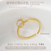 Nhẫn bạc nữ freesize trái tim EVERMORE, nhẫn bạc trái tim đá mạ vàng 18K thanh lịch, minimalism - N024