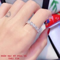 NHẪN BẠC NỮ FULL ĐÁ TRÁI TIM