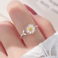 Nhẫn bạc nữ hoa cúc dáng hở cá tính dễ thương