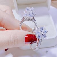 Nhẫn bạc nữ hoa sen đá to chất liệu bạc ta Lily Silver