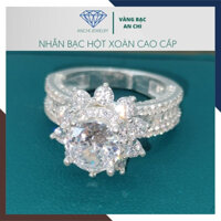 Nhẫn bạc nữ hoa sen ổ đá cao - chuẩn bạc ta , Anchi jewelry