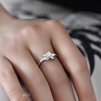 Nhẫn bạc nữ mặt hoa sen freesize chất liệu bạc ta cao cấp SA0014