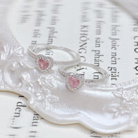 Nhẫn bạc nữ Sói Bạc tim hồng blink lấp lánh freesize SoiHeart Collection