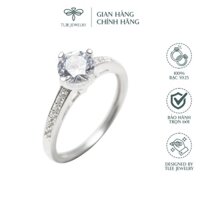 Nhẫn bạc nữ TLEE trụ đá bốn chấu viền nạm đá sang tay TleeJewelry A0159