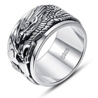 Nhẫn Bạc S925 Nam Có Nhẫn Bạc Rồng Tốt Lành Xoay Retro Retro Vòng Rồng Xoay Mặt Rộng Nhẫn Master Ngón Tay Phong Cách Mới Nhẫn Đơn