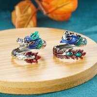 Nhẫn bạc S925, Nhẫn đôi rồng phượng tráng men, dành cho nam và nữ