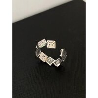 Nhẫn bạc S925, Nhẫn mặt cười vuông cổ điển ngôi sao may mắn cá tính